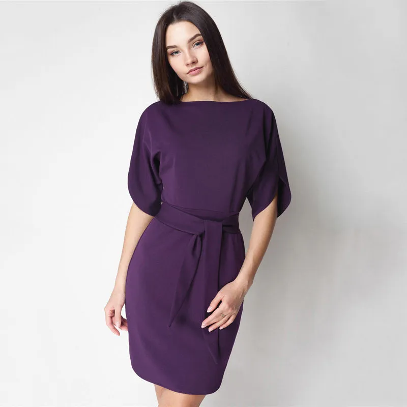 jiehao Fashion Summer Dress Short Sleeve O Neck Fashion Mini Dress Women Solid Color Leisure Straight Temperament Party Dresses Vestidos