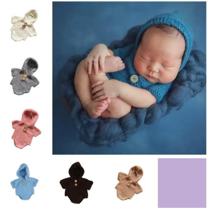 Yenidoğan Fotoğraf tulum Çocuk Tasarımcı Giyim Bebek El yapımı Triko Örme Yün Tulumlar Butik Onesies Kızlar Kapşonlu bodysuit Triko C6808