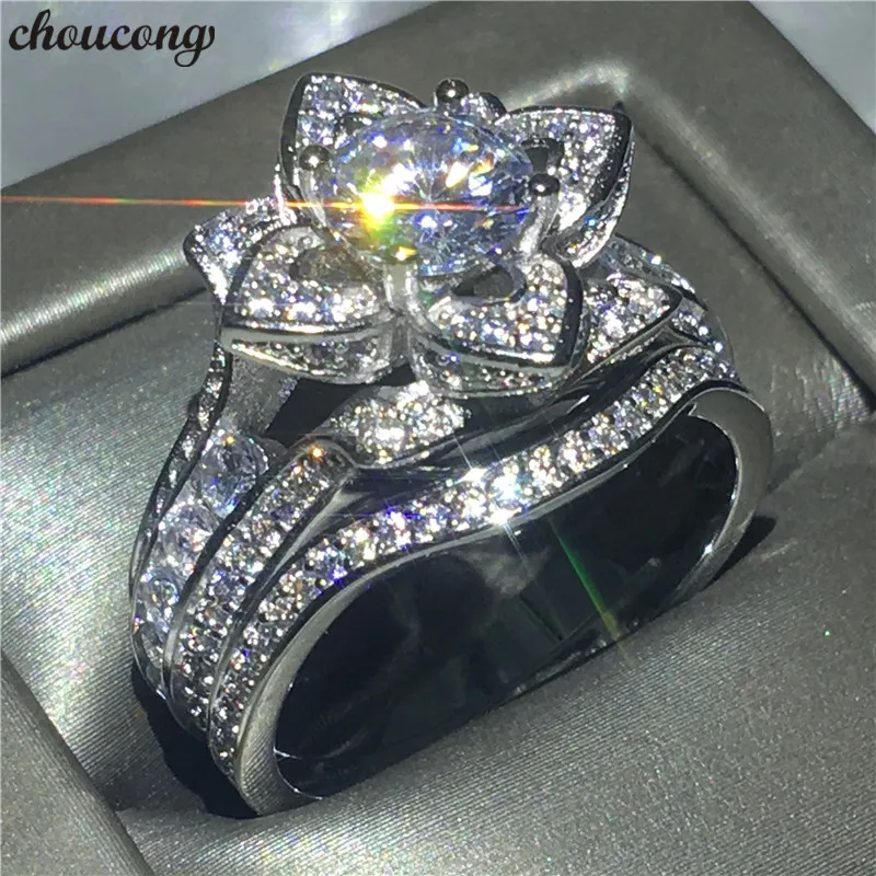 choucong Charm Flower Shape Promise Ring Bridal set 925 Sterling Silver 5A cz Engagement Wedding Band Rings For Women Jewelry