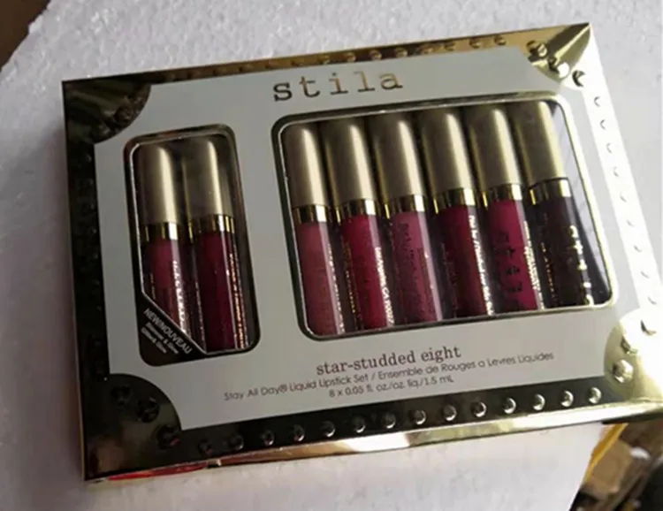 Dropshipping Star-studded Eight Stay All Days Rossetto liquido set 8 pezzi / scatola Long Lasting Creamy Shimmer