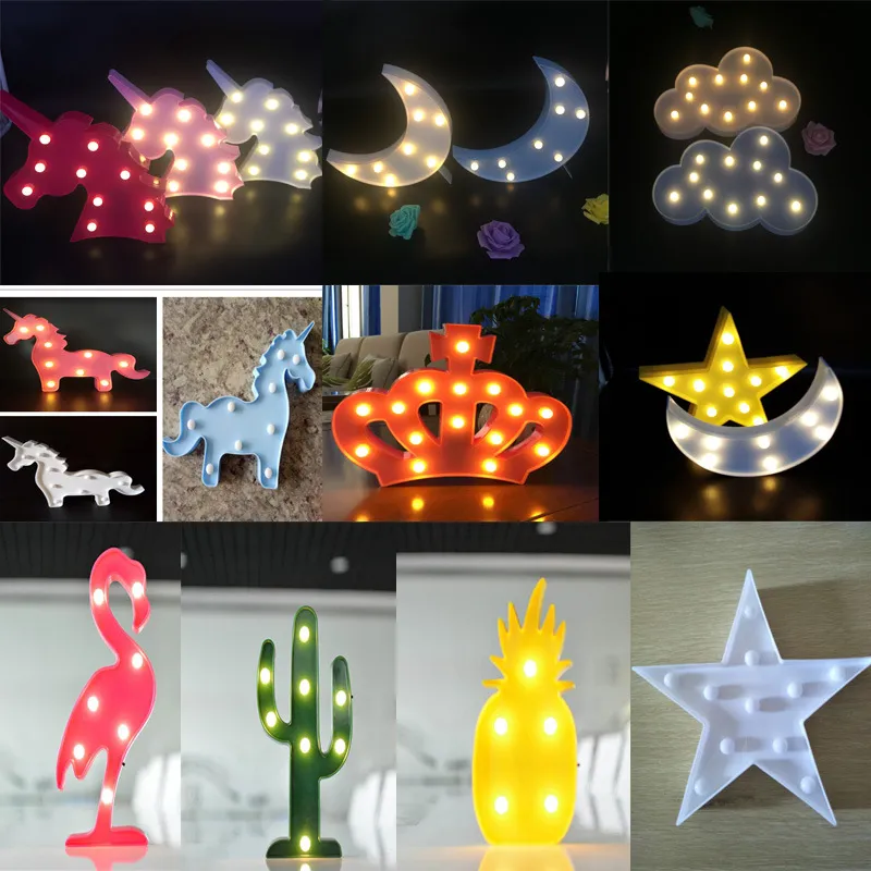 Słodkie dzieci Lampa Stołowa Boże Narodzenie LED Lights Flamingo Unicorn Heart Ananas Kształt Home Night Light Room Dekoracji Lampy Modelujące Latarnia
