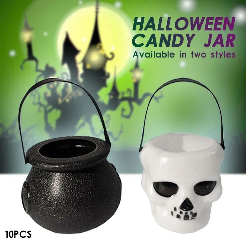 10 stks / partij Halloween Candy Pot Halloween Cauldron Nieuwigheid Halloween Emmer Ornament Skull Witch Toy Bezet Party Decor