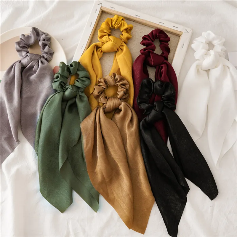 الصلبة اللون الشريط Scrunchies Hairscarf العلاقات الشعر للالعصابات الشعر مطاطا المرأة القوس ذيل حصان حامل إكسسوارات الشعر أغطية الرأس