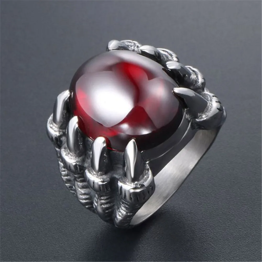 Men's Retro Dragon Claw Ring For Men Red Black Stone Vintage Style 316l Stainless Steel Engagement Rings High Quality 717