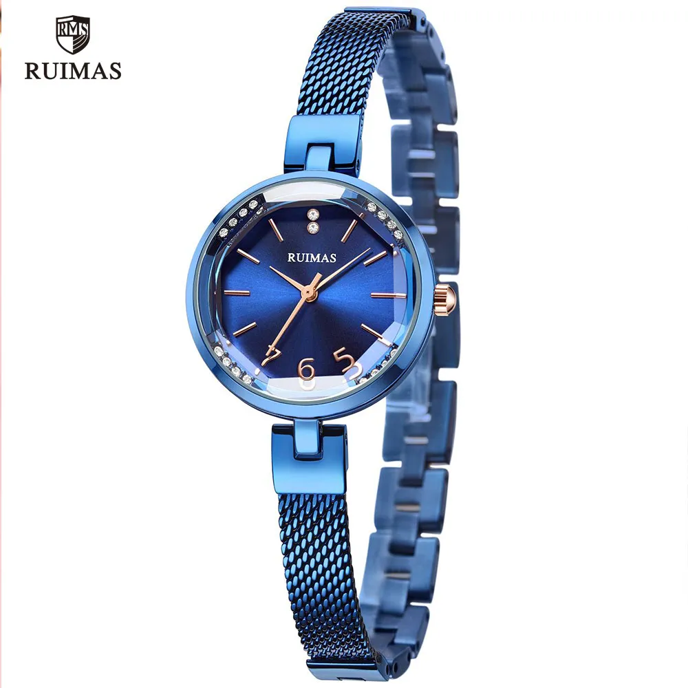 RUIMAS Frauen einfache analoge Blau Uhren Luxus Top-Marken-Quarz-Uhr-Dame Frau Water Resistant Armbanduhr Relogio Mädchen 578