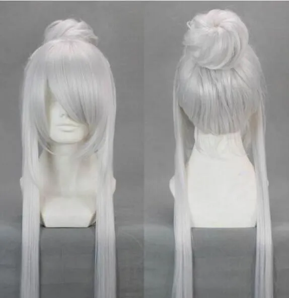 LIVRAISON GRATUITE + Costume blanc argenté cuit à la vapeur chignon farci cosplay anime perruques