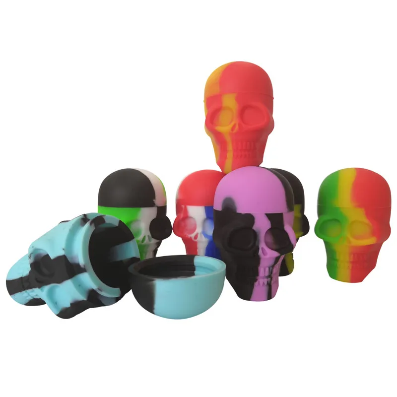 10pcs/lot 15ml Skull Containers Assorted Color Silicone Container For Dabs Wax Concentrate Storage Jars Food Grade Silicone Smoking Tool