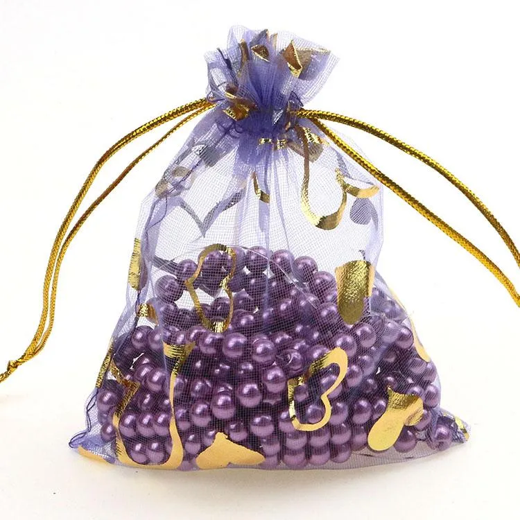 Atacado- frete grátis 100 pçs / lote 11x16cm coração roxo cor organza sacos casamento favor presente saco de presente jóias bolsas