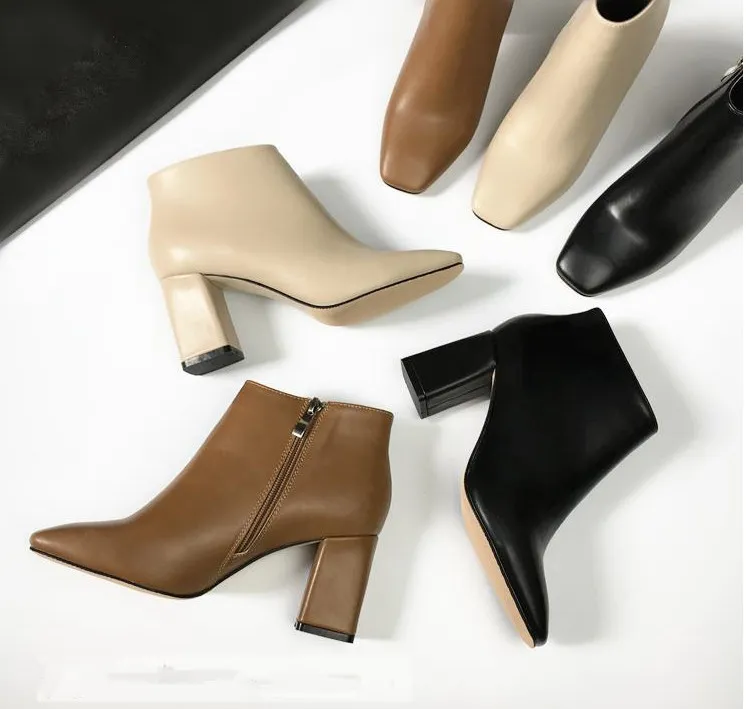 Sıcak Satış-Avrupa Moda Yeni Stil Kare Toes Kısa Ayakkabı Popüler Kadın Çizmeler Yan Fermuar Yüksek Topuk Çizmeler Martin Çizmeler Kadın Ayakkabı Gelgit