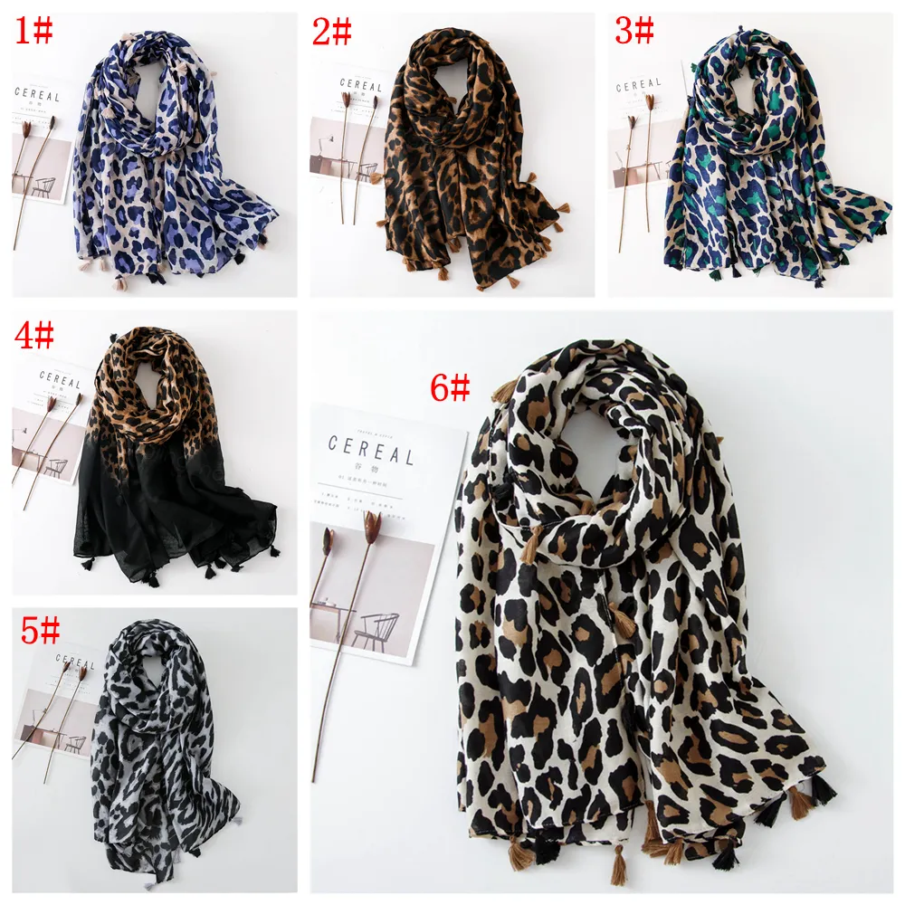6styles femmes Leopard Tassel Echarpe en plein air Printemps Automne Châles Wraps Lin Coton DISSIMULATION musulmans Hijab Ladies Echarpes 180 * 90cm FFA3130-1