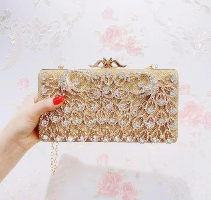 2020 New Fashion Golden Women's Bridal Shoulder Clutch Bag Borsa da sera a catena con strass