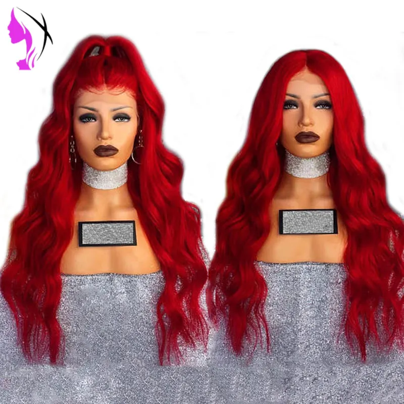 Syntetisk spets fram peruk långa röda peruker för svarta kvinnor vågar peruk kvinnlig peruca lockig koppar