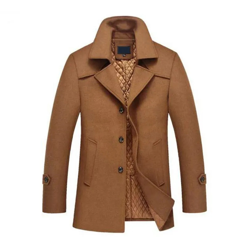 Höst och vinter Business Leisure High-End Mäns Coat Plus Bomull Varm Män Coat Wool Windbreaker Solid Färg Jacka