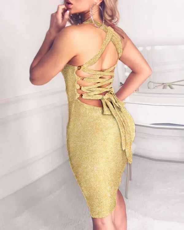 Tight strappy gold sales dress