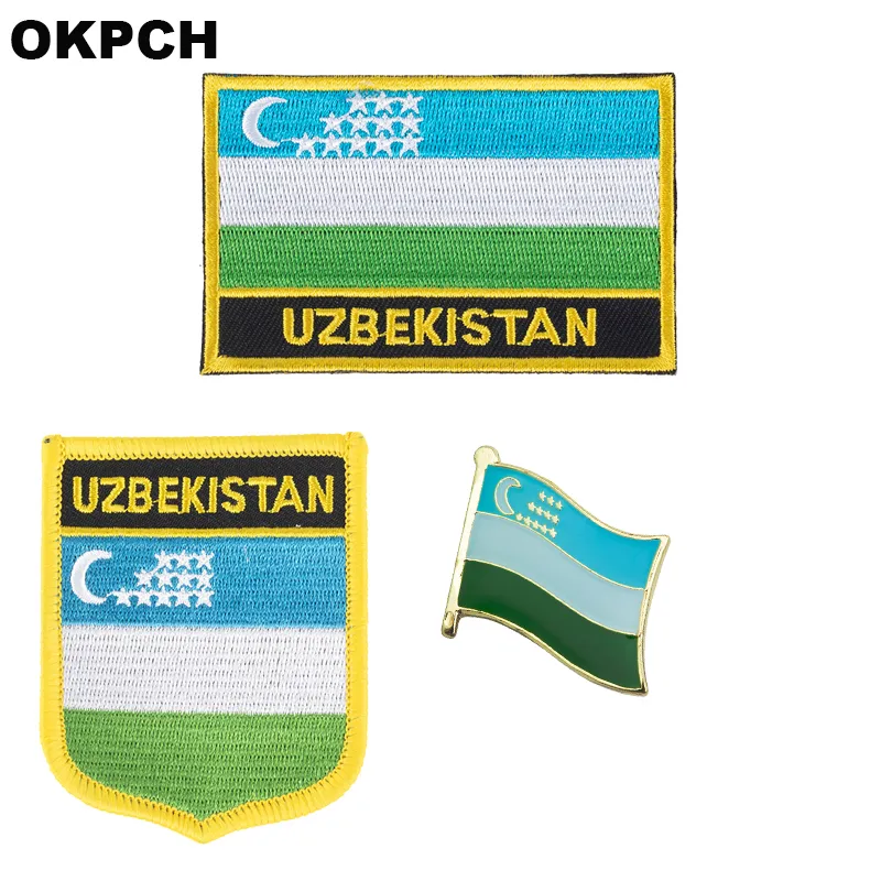 Distintivo della bandierina della bandierina dell'Uzbekistan 3pcs un insieme delle toppe per l'abbigliamento Decorazione di DIY PT0189-3