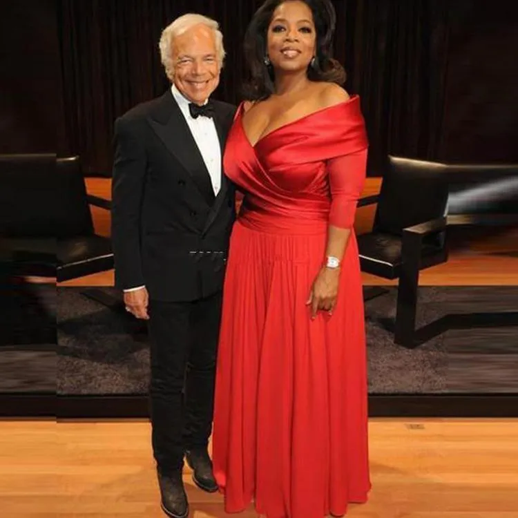 Plus Size Red Oprah Winfrey Off Shoulder A-Linie Abendkleider 1/2 Ärmel gerafftes Chiffon-Kleid für die Brautmutter Formelle Kleider