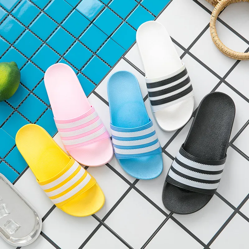 Fashion Lovers Striped Slippers Anti Slip Soft Sole Men Women Home Bathroom Slippers Summer Beach Shoes Flip Flops