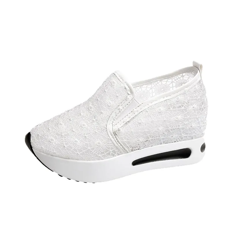 Gorąca Sprzedaż-2019 Nowe Kobiety Casual Platformy Buty Koronki Wysokie Obcasy Buty Klinki Kobiety Sneakers Buty Trenerzy Mokasyny Wzrastanie