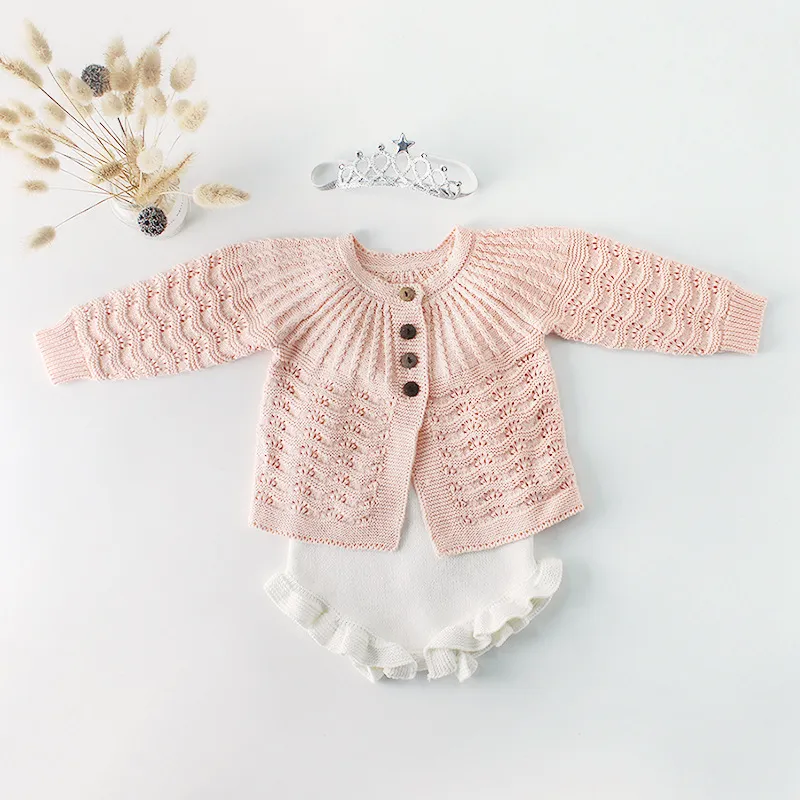 Autunno Bambino bambini Principessa maglione cardigan neonato ragazzi monopetto manica lunga Top ragazze maglia falbala tute ragazza Pagliaccetto Y2561