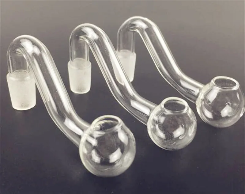 Best Glass oil burner pipe thick 10mm 14mm 18mm Male Female pyrex clear oil burner curve water pipe for smoking water bongs 2pcs