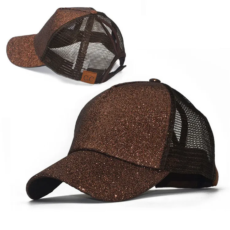 Mode Sequin Fluorescerande Baseball Cap Baköppning Ponytail Baseballs Hat Glitter Mesh Caps