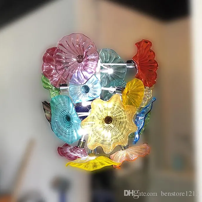 Murano Flower Chandelier Lamps Art Decorative Hand Blown Glass Plates LED -ljusarmaturer