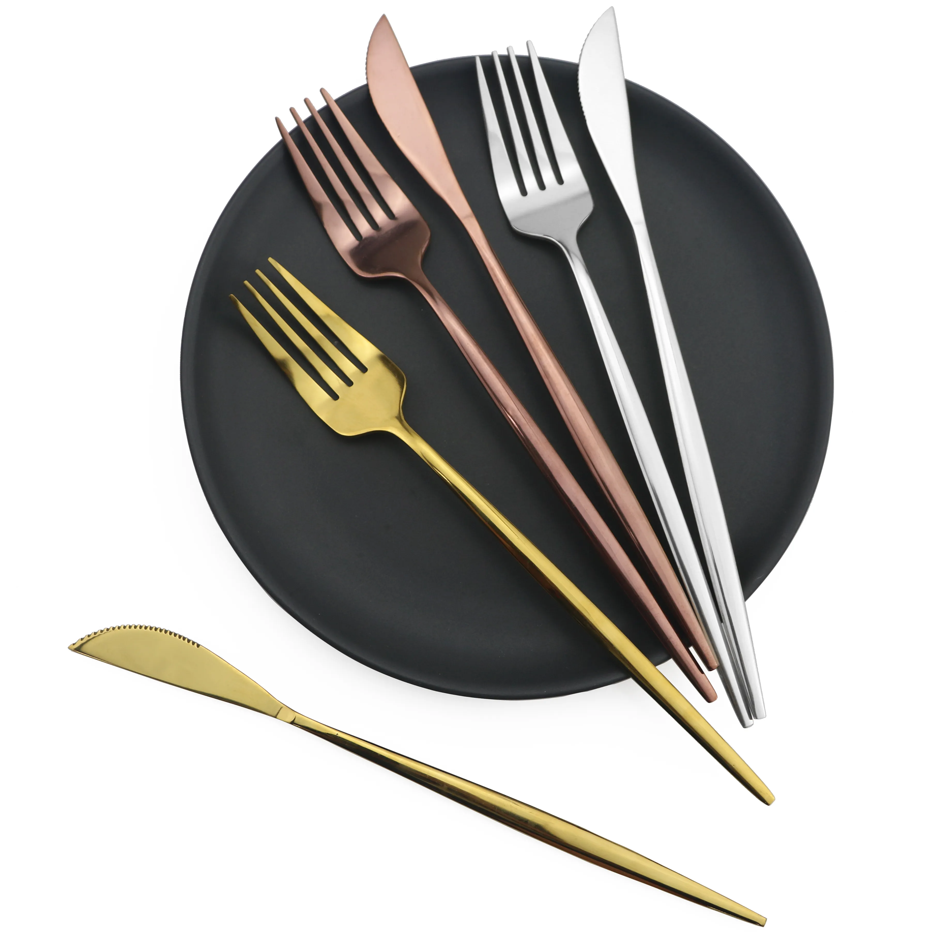2pcs Набор Посуды розовое золото зеркало серебро 304 из нержавеющей стали Столовые приборы Установить Серебряный набор посуды нож Вилка Flatware Длинная ручка Посуда