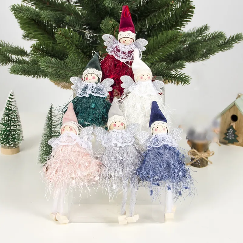 새해 2020 귀여운 양모 천사 인형 펜던트 크리스마스 트리 장식품 홈 나탈 노엘 장식 공예 아이 선물에 대한 나비다드 장식