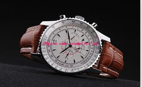 Luxury Watches White Dial Silver Bezel Quartz Chronograph AB013012 40mm Dive Watches Mens Brown Leather Band White Dial Men Watches