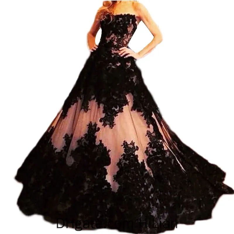 Черно-шампанское без бретелек кружевное аппликация свадебное платье свадебное платье Vestidos de Novia Boho свадебное платье на заказ