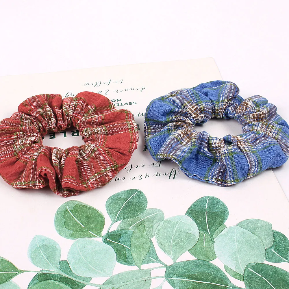 Vintage Scrunchie Stretch Bandeau Plaid Scrunchies Femmes Élastiques Bandes De Cheveux Filles Ponytail Holder Grille Cheveux Cravates Accessoires 1009A