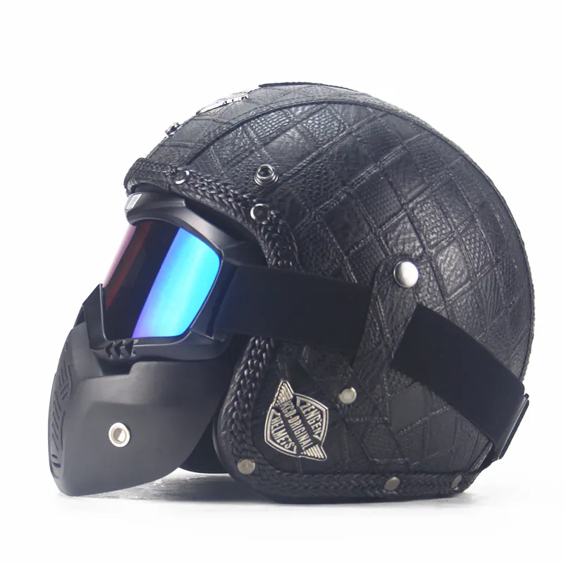 Masque de casque de Motocross, lunettes détachables et filtre buccal, parfait pour demi-casque de moto à visage ouvert, casques Vintage 1217M