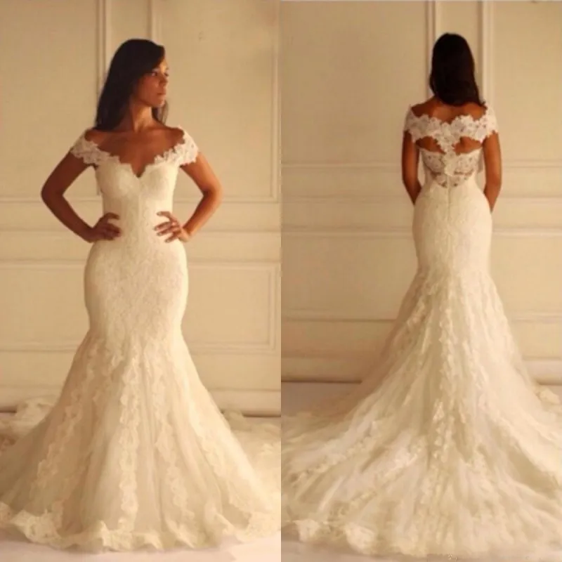 Lace Mermaid Tulle Bridal Gowns Open Back Sleeveless Modern Bridal Gowns  Online – Ballbella