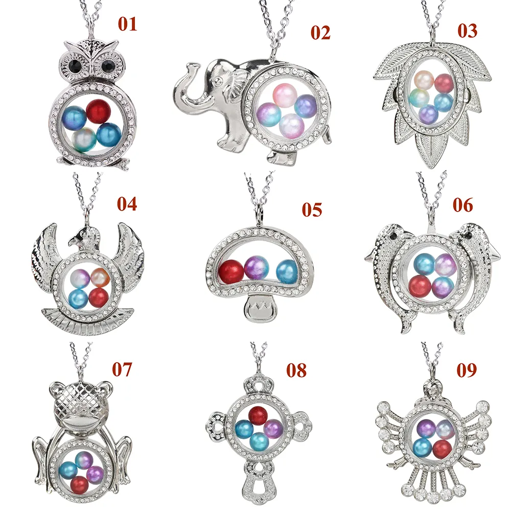 Magnetic Owl Life Tree Angel Glass Living Memory Locket Pendant Pearl Cage Floating Charm Pendant Halsband med stålkedja