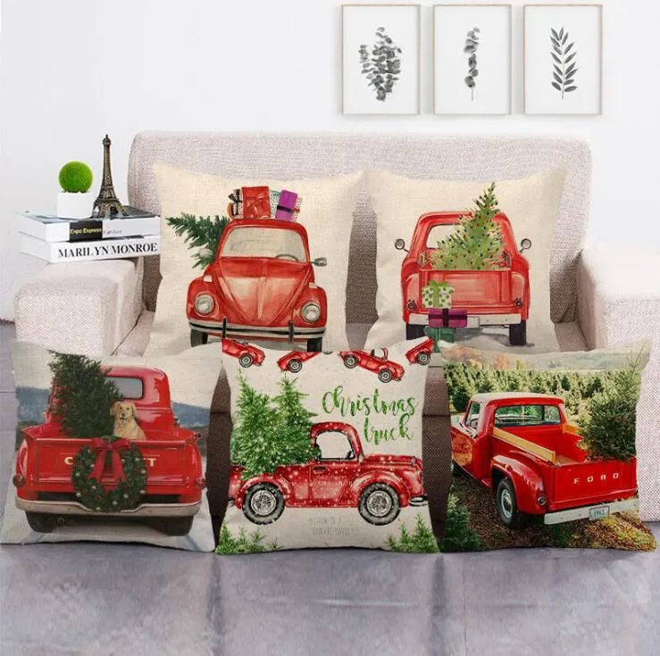 NIEUW Kerst katoenen linnen kussensloopbus Sofa kussen omslag Huisdecor kussensloop Sofa Decoratieve kussens Kerstmis cadeau