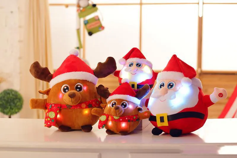 22 cm Kleurrijke Gloeiende Kerst Vader Milu Deer Knuffels Creative Lichte LED Singing Muziek Gevulde Dieren voor Kinderen Kerst Speelgoed