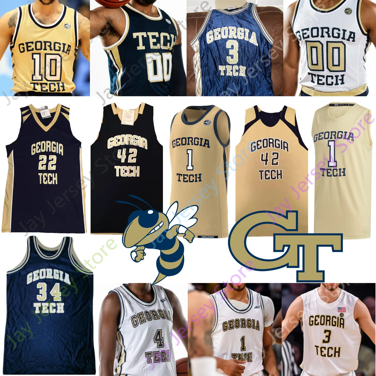 Georgia Tech Yellow Jackets Basketball Jersey NCAA College Devoe Jose Aarado Moses Wright James Banks III Usher Stephon Marbury Chris Bosh