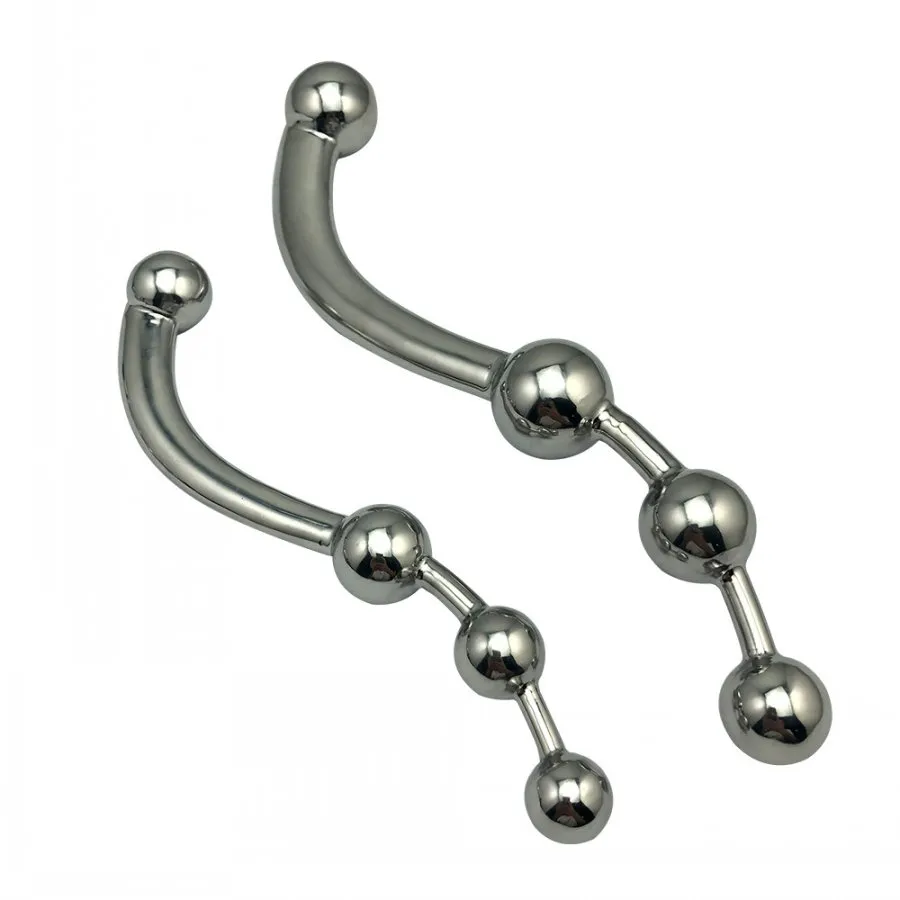 Stainless Steel Metal Anal Plug Double Dildo Penetration Beads Butt 