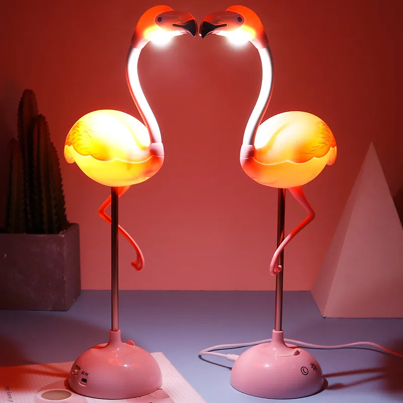 LED Flamingo Night Light Touch Reading Table Lamp for Children USB Charging Living Room Bedroom Decorative Light Lighting