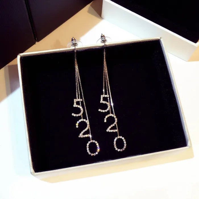 Wholesale- fashion luxury designer super glittering diamonds cute number long dangle stud earrings for woman girls
