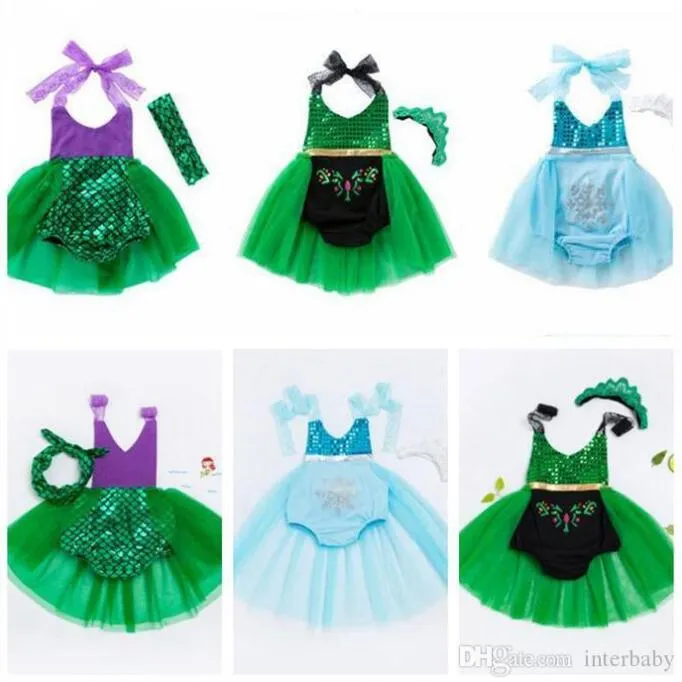 Baby Girl Clothes Mermaid Kids Dresses Lace Tutu Suspenders Dresses Headbands Suits Fashion Boutique Princess Party Dress Hairband AYP5582