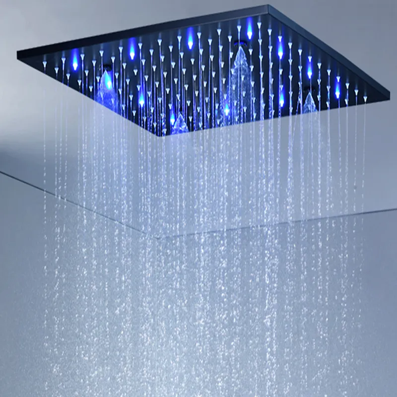 Badrum Svart regndusch 304 Rostfritt Stål 16 "/ 20" LED Light Color Byte av kranar Spa Mist Rain Bath Systempanel