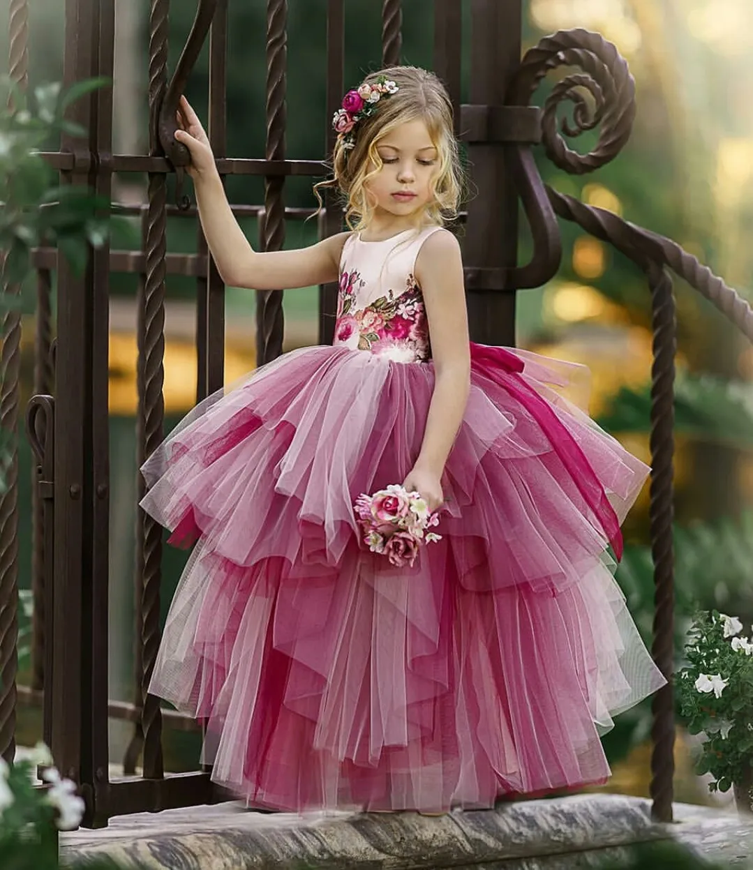Colorful Flower Girl Dresses 2024 Tulle Appliqued Princess Kids Pageant Dress