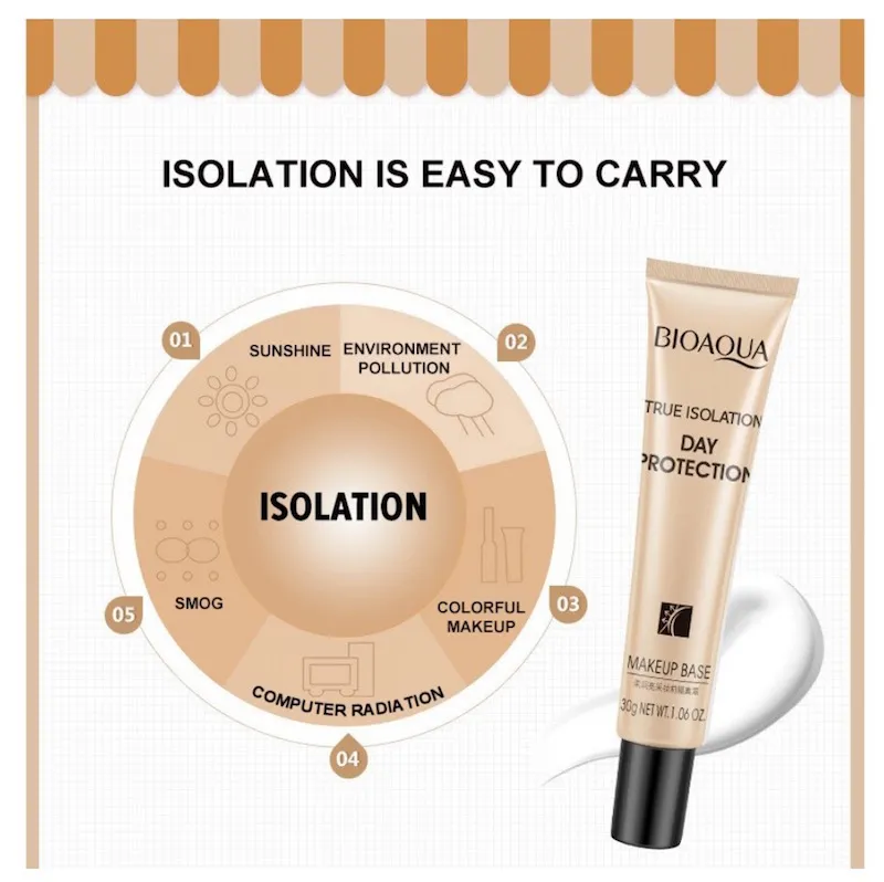 BioAqua Face Makeup Base 30G True Isolation Day Protection Cream Whitening Brighten Face BB Cream Foundation 3 stks Gratis verzending Epacket