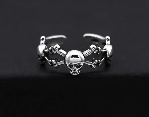 Antieke Thaise zilveren skelet open ring voor vrouwen meisjes mode schedel sieraden hiphop vinger ringen verstelbare maat mooie geschenken