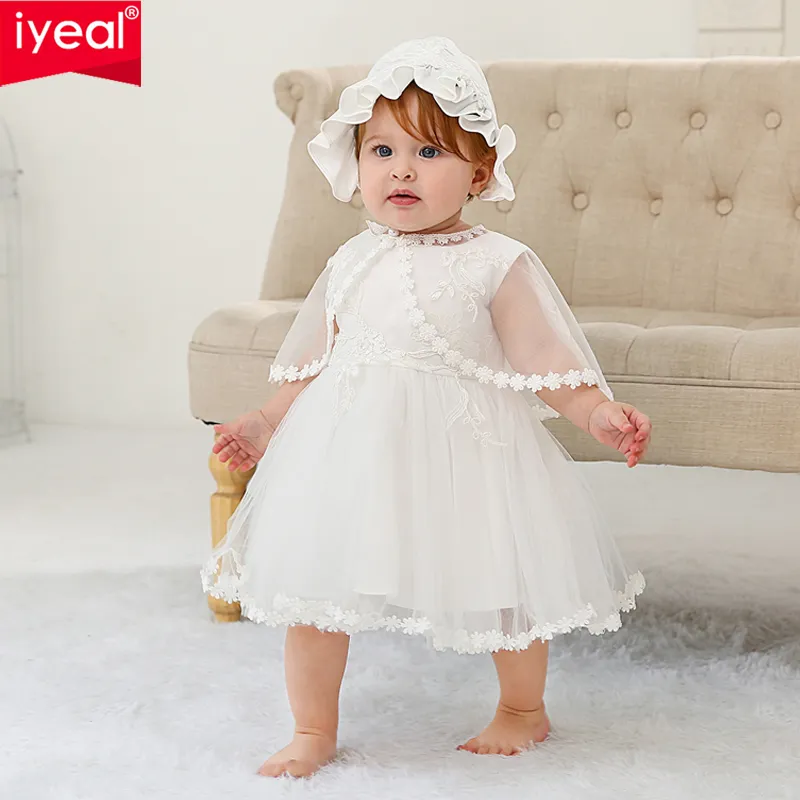 Iyeal bebê batismo vestido infantil bebê menina vestido baptismo para roupas de menina vestidos de verão para casamento 3pcs