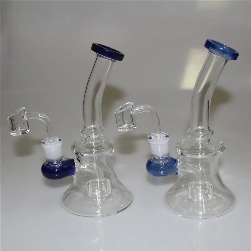 Renkli Cam Bong Nargile Kalın Sigara Sigara Boru Beaker Borular Recycler Bongs ile Perkolator ile Bongs 7.4 inç Mini Yağ Teçhizat Kül Catcher Quartz Banger