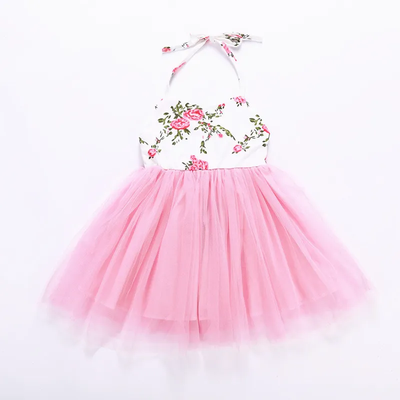 Vestido de tul floral para niñas de verano Niños lindos estampado de flores gasa con gradas Vestido de tul floral para niñas de verano Niños lindos estampado de flores gasa con gradas