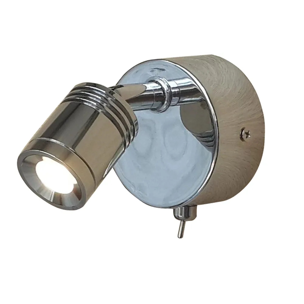 DHgate Wall Mounted Reading Lamp 3W Integrated LED Chrome Finish Swivel Headboard Bedside Light On Off Switch for Hotel RV Boat Interior Decoration Lights Lighting