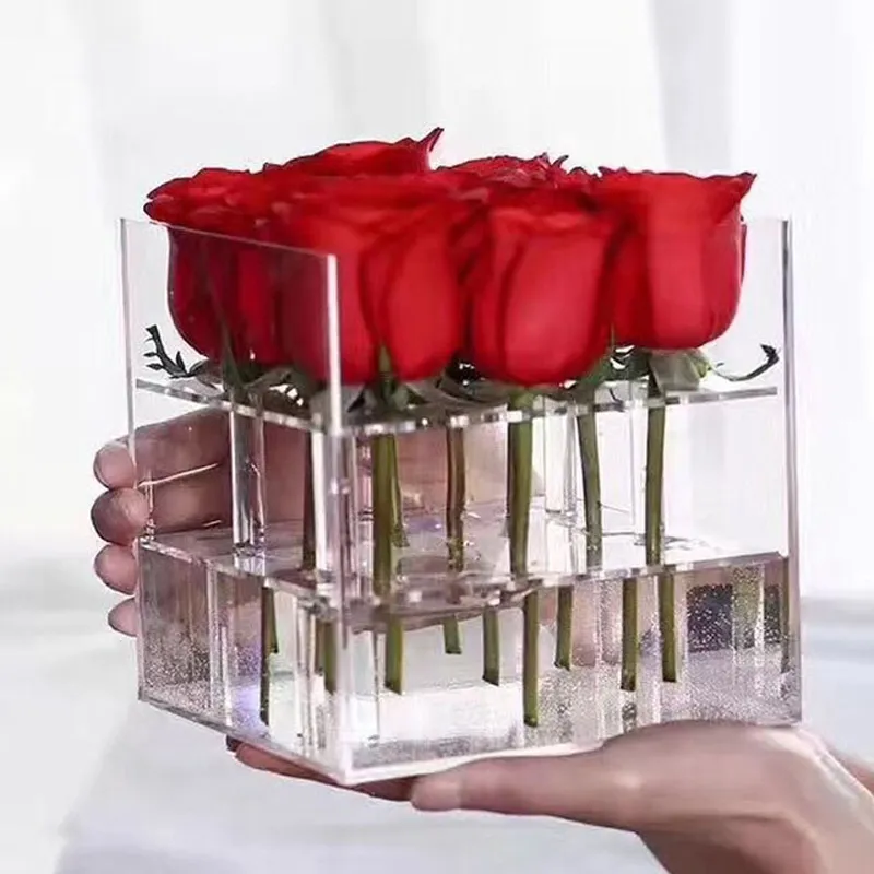1 9 16 25 Otwory przezroczyste akrylowe rose kwiat pudełko makijaż makijaż narzędzia kosmetyczne uchwyt na kwiat pudełko na dziewczynę żonę 264n